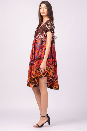 Rochie midi A-line cu imprimeu paisley, pe fond maro [2]