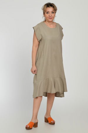 Rochie midi A-line din in mercerizat cu buzunare si volan, bej [4]