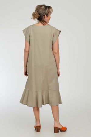 Rochie midi A-line din in mercerizat cu buzunare si volan, bej [6]