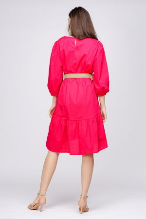 Rochie cu volan si curea din poplin de bumbac, fucsia [3]