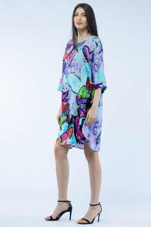 Rochie midi A-line din vascoza cu imprimeu inimi pe fond lila [1]