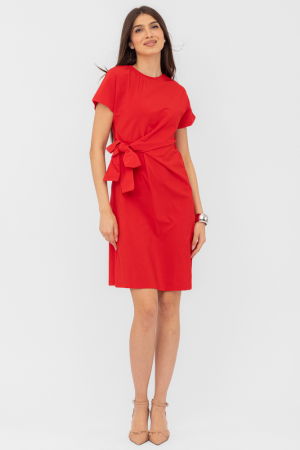 Rochie midi, rosie, din vascoza, petrecuta pe talie [1]