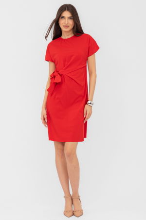 Rochii Casual - Rochie midi, rosie, din vascoza, petrecuta pe talie