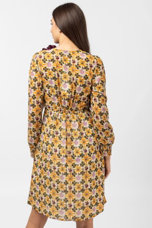 Rochie midi cu imprimeu floral galben sofran-verde olive [3]