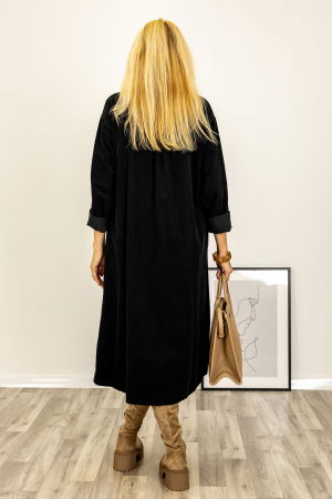 Rochie midi cu taietura oblica si boboci, din catifea reiata neagra [4]