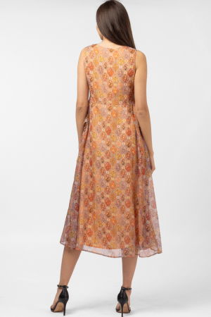 Rochie lunga diafana, orange, cu imprimeu oriental [2]