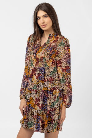 Rochie midi cu volane si imprimeu floral in nuante de toamna [1]