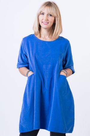 Rochii Casual - Rochie din catifea reiata, oversize, albastru electric