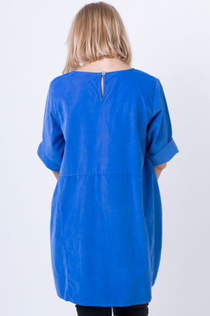 Rochie din catifea reiata, oversize, albastru electric [2]