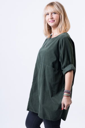 Rochie din catifea reiata, oversize, kaki [1]