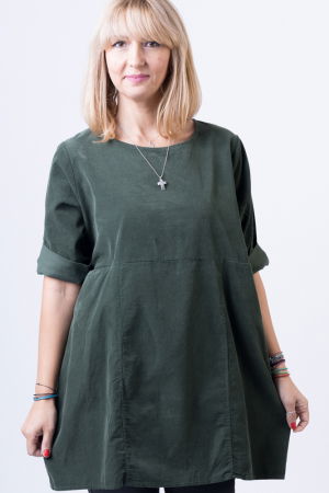 Rochie din catifea reiata, oversize, kaki