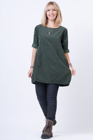 Rochie din catifea reiata, oversize, kaki [3]