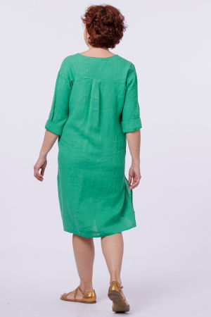 Rochie tunica din in verde, cu nasture metalic decorativ [2]