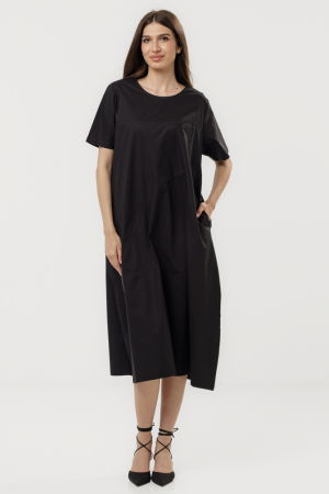 Rochii Elegante & Office - Rochie din poplin de bumbac, cu croi lejer si design minimalist, neagra