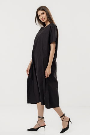 Rochie din poplin de bumbac, cu croi lejer si design minimalist, neagra [2]