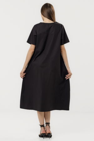 Rochie din poplin de bumbac, cu croi lejer si design minimalist, neagra [3]