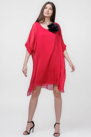 Rochie midi, dreapta, din matase si vascoza, cu funda pe spate, fucsia intens [1]