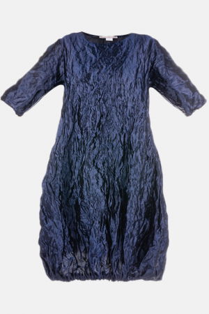 Rochie midi gogosar din tafta cu memorie, albastru metalizat [2]