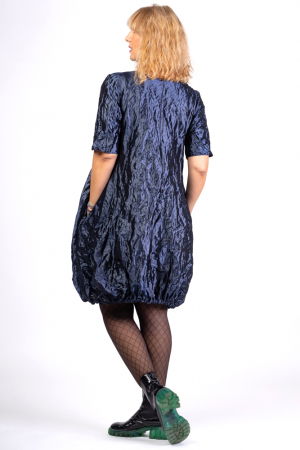 Rochie midi gogosar din tafta cu memorie, albastru metalizat [1]