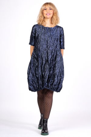 Rochii din Mătase si Vâscoză - Rochie midi gogosar din tafta cu memorie, albastru metalizat