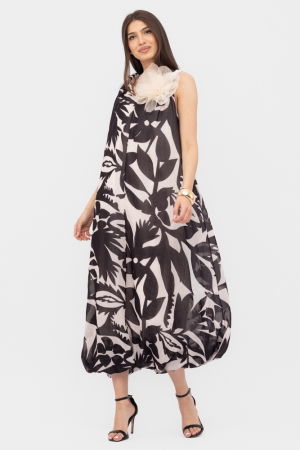 Rochie lunga gogosar, cu imprimeu alb-negru [2]