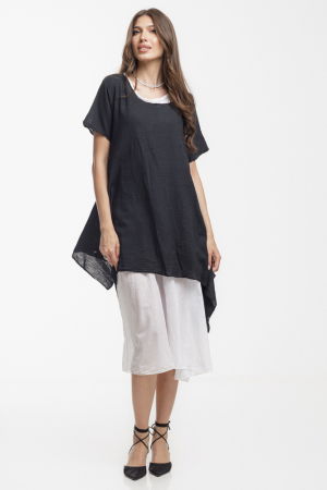 Rochii Casual - Rochie lejera din bumbac cu doua straturi si croi asimetric, alb-negru