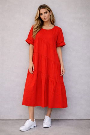 ÎMBRĂCĂMINTE - Rochie midi oversized din poplin de bumbac – stil lejer natural, rosie