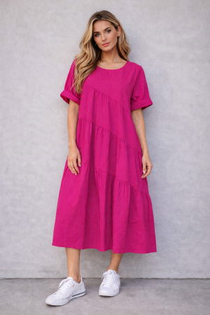 Îmbracaminte Noutați - Rochie midi oversized din poplin de bumbac – stil lejer natural, fucsia