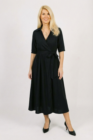 Rochie midi petrecuta cu cordon, din vascoza neagra [1]