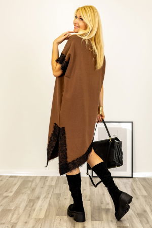 Rochie maro asimetrica midi cu dantela si maneca scurta [1]