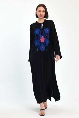 Rochie neagra A-line cu broderie traditionala pe piept, din vascoza [1]