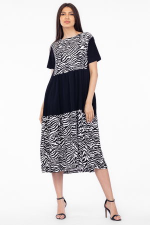 ÎMBRĂCĂMINTE - Rochie neagra cu platca si doua volane, imprimeu animal print, din bumbac