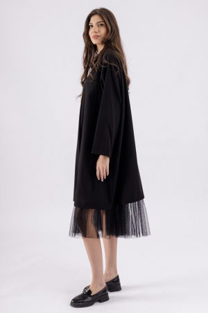 Rochie neagra oversize din stofa subtire suprapusa, cu buzunar si guler rasucit [3]