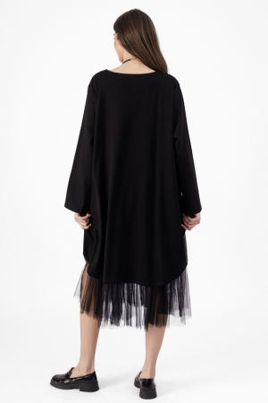 Rochie lalea neagra din stofa subtire suprapusa, oversize cu aplicatie floare [2]