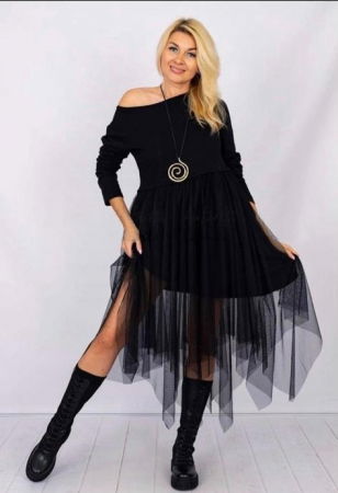 Rochii din Bumbac - Rochie neagra  cu tulle in colturi