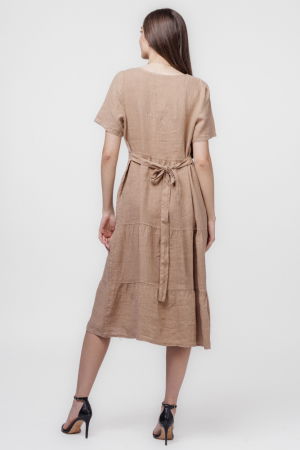 Rochie camel din in cu volane si bust petrecut [2]