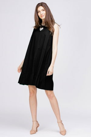 Rochii din Bumbac - Rochie neagra, din poplin de bumbac, cu funda la spate