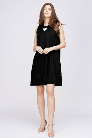 Rochie neagra, din poplin de bumbac, cu funda la spate [1]