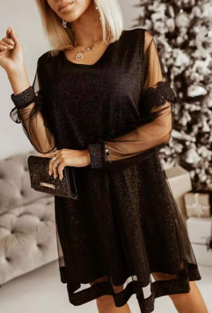 Rochii Elegante & Office - Rochie neagra eleganta cu tulle fin și sclipire discreta