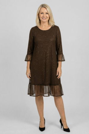 Rochii Elegante & Office - Rochie maro eleganta cu tulle fin și sclipire discreta, A-line