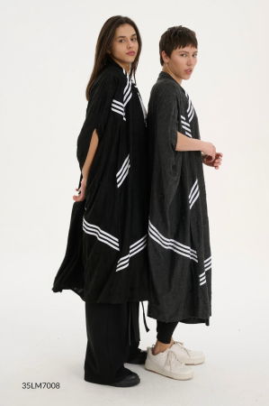 Blazer oversize negru dama cu dungi albe – kimono lung statement [3]