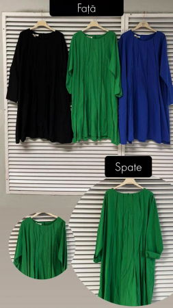 Rochie midi albastra cu pliuri in fata si spate, din poplin de bumbac [1]