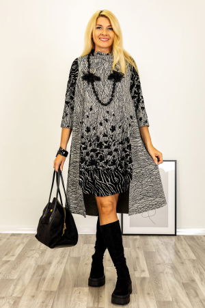 Rochie oversize gri negru cu imprimeu abstract si croi lejer [4]