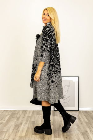 Rochie oversize gri negru cu imprimeu abstract si croi lejer [3]