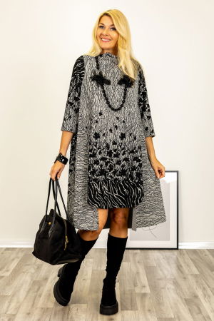 Rochie oversize gri negru cu imprimeu abstract si croi lejer [2]