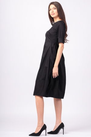 Rochie neagra, lalea, cambrata, cu fermoar, din poplin de bumbac [1]