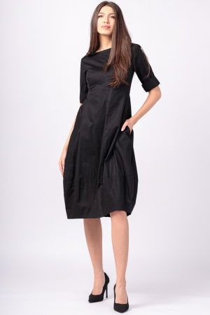 Rochii Elegante & Office - Rochie neagra, lalea, cambrata, cu fermoar, din poplin de bumbac