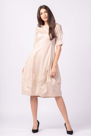 Rochie bej, lalea, cambrata, cu fermoar, din poplin de bumbac [1]