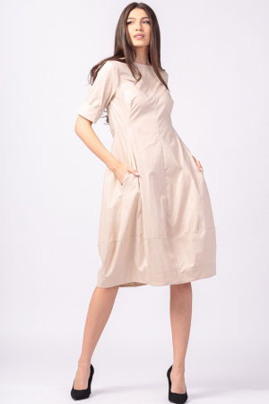 Rochie bej, lalea, cambrata, cu fermoar, din poplin de bumbac [2]