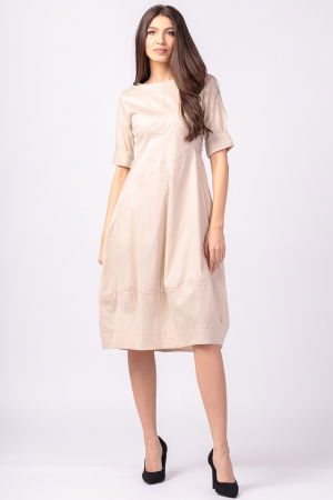 Rochii Casual - Rochie bej, lalea, cambrata, cu fermoar, din poplin de bumbac